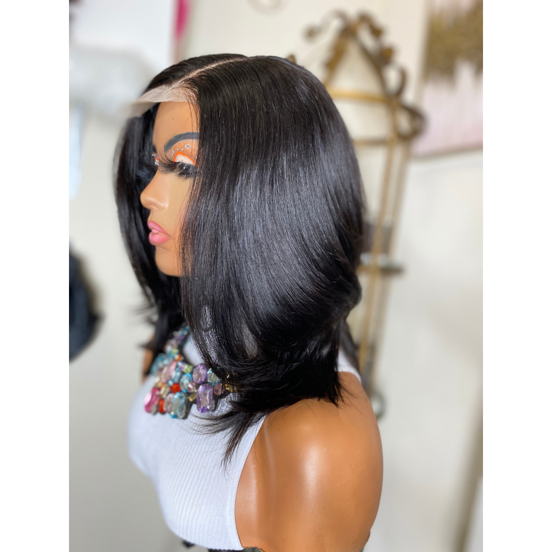 Side view of Bailey closure wig showcasing dynamic movement and natural appearance.