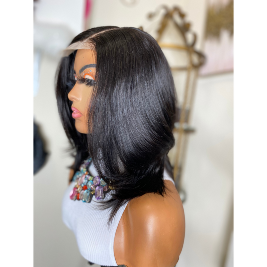 Side view of Bailey closure wig showcasing dynamic movement and natural appearance.
